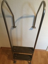 Badeleiter 2-Stufen Edelstahl Teakholz 125x40cm Teak Marineholz Heckleiter Boot