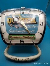 Unikat Werbeuhr Reisebüro Jäger Stuttgart Busreisen 50 er Jahre Tramgriffreklame