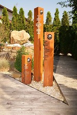 Säulen  Set Modern Edelrost mit Edelstahl - Kugeln Rost Garten Dekoration Stele