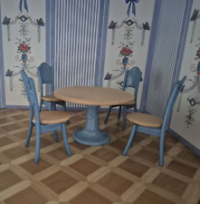 Dora Kuhn Marianne Modelle Tisch & 4 Stühle Puppenstube Puppenmöbel blau Rar