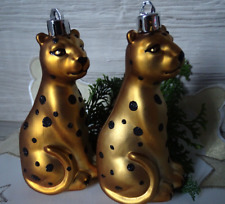 2  Christbaumkugeln-Leopard-Raubkatze Glitter--Baumschmuck-10 cm--Kugel