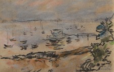 Curt Ziegra 1878-1946 Partenkirchen / Farbkreiden / Boote auf dem See / Gauting