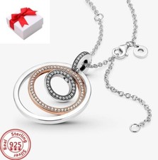 Edler Rund Anhänger Halskette Kreise beweglich Bicolor 925 Sterling Silber Damen