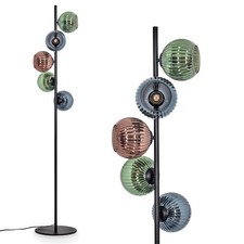 HOFSTEIN Cesaro Stehlampe aus Metall/Riffelglas in Schwarz/Grün/Blau/Kupfer, E14