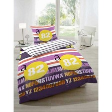 Renforcé WendeBettwäsche Set Weiß Lila Streifen