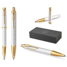 Parker IM PREMIUM Schreibset Tintenroller+Kugelschreiber Pearl G.C.  graviert