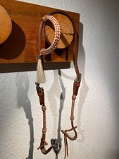 Einohr Western Show-Trense/Kopfstück mit Rohhaut & Pferdehaarquaste