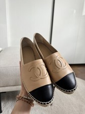 Chanel Espadrilles 40 Beige Schwarz Mokassin Loafer 
