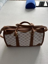 Handtasche aus Kunstleder braun weiß mit Muster , Reisverschluss /Schulterriemen