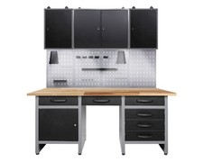 Ondis24 Werkstatt Set Harry 160 cm  Werkbank Werkzeugschrank Metall Lochwand LED