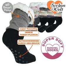 Mollig warme ABS-Noppen Teddy Fleece Damen Hüttensocken mit Glitzer-Lurex