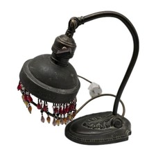 Antike Jugendstil Tischlampe , Nachttischlampe mit Perlenfransen, sehr schön !