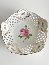 Meissen Porzellan Schale Korb durchbrochen gearbeitet Rote Rose 1. Wahl Goldrand