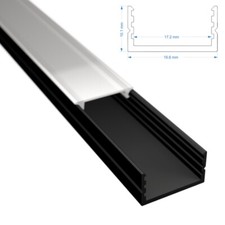 ALU-Profil Leiste/Schiene AUFBAU-17 schwarz für Led-Streifen + flacher Abd.