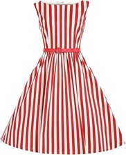 Elegant Damen Vintage Retro Kleid Festlich Gestreift A-Linie Faltenrock Karneval