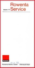 Rowenta serviceheft - -,