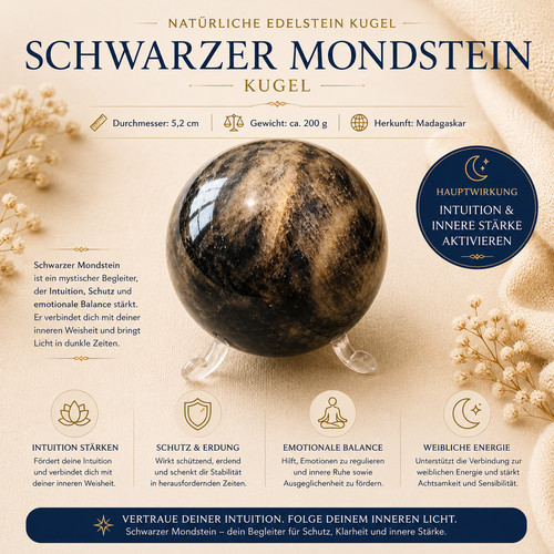 Schwarzer mondstein kugel 52mm - schwarzer,