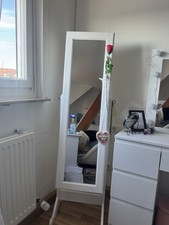 Schmuckschrank Spiegelschrank 4 Ablagen Freistehend Make Up Kosmetikschrank Weiß