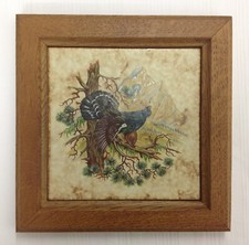 Retro Wandbild Auerhahn Keramik Fliese Kachel im Holzrahmen 21x 21cm