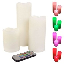 LED Farbwechsel Kerzen 3er-Set mit Fernbedienung Timerfunktion Echtwachskerzen