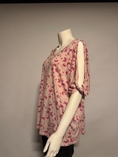 Damen Shirt Rosa Schmetterling Print Gr. 48 – Cut Out Ärmel Gebraucht Sommer