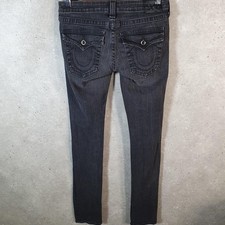 Vintage True Religion Disco Julie Skinny Y2K Jeans Damen W30 grau bestickt