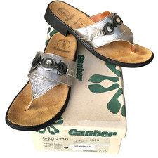 Ganter 5-F  38 Zehentrenner Dianette Silber Schmuckstein Leder Fußbett