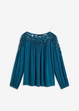 Neu Tunika mit Spitze Gr. 46 Blaupetrol Damen Bluse Shirt Oberteil