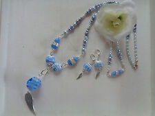 Schmuckset XL-K + A + O saphir blau/weiß/royal blau Anhänger UNIKAT