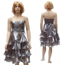 Abendkleid Hochzeit Brautjungfer Rüschen Organza silber Gr. 36 / 38