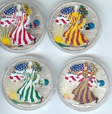 USA Silber Eagle Serie farbig 2002, 4 Stck., je 1 Unze Silber