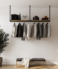 Kleiderstange Garderobe Industrial Design Deckenmontage mit Ablage Eichenholz