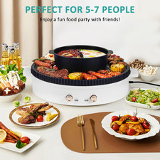 2-in-1 Abnehmbarer Hotpot Topf Tischgrill BBQ Grill Elektrisch mit Deckel 2000W