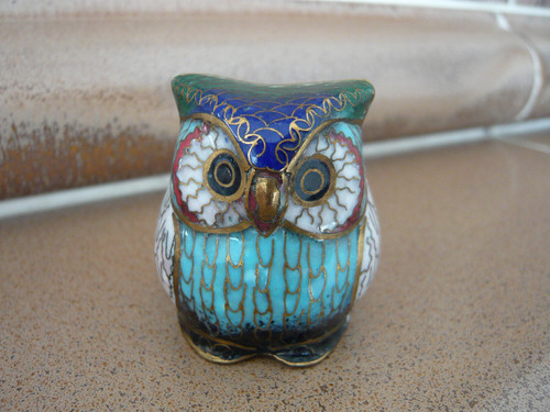 Cloisonne eule figur messing - cloisonne,