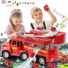 Kinder Feuerwehrauto Auto Transporter mit Licht und Musik Spielzeug Geschenk DE