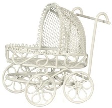 Puppenhaus Kinderwagen Weißes Kabel Rattan Miniatur Kinderzimmermöbel 1:12 Kalk