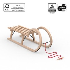 Vispronet Hörnerschlitten Classic, 100 x 33 x 38 cm, Holzschlitten inkl. Zugseil
