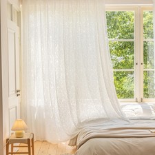 1 Paar Vorhänge Boho Gardinen Wohnzimmer Transparent Gardine Weiß Blume Vorhang