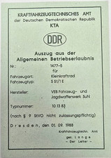 Simson KTA Papiere DDR S51/1 E