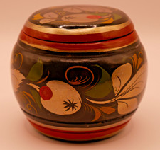 Russische Dose Lackmalerei, Holz handbemalt ,Chochloma, rund, Vintage, gebraucht