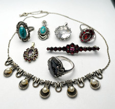 Konvolut Silberschmuck 835–925 – Ringe, Anhänger, Brosche, Collier