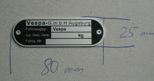 Typenschild vespa b h - typenschild, vespa-g.m.b.h