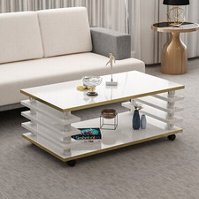 Couchtisch 115x 65 cm Wohnzimmer Tisch Weiß / Gold  Baarn Tische Beistelltisch 2