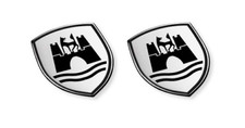 Original VW Volkswagen Wolfsburg Plakette satinschwarz chromglanz Emblem 2er Set