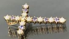 9K Yellow Gold W/ Tanzanite Opal Diamond Cross Pendant 25.70mm High