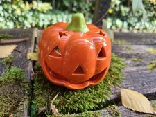 Kürbis Windlicht für Halloween Herbst Deko Kerzen Teelicht Halter Keramik 