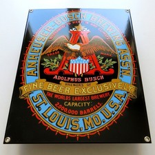 ANHEUSER-BUSCH Beer = Altes Emailschild St. Louis um 1985 Bier Brauerei MAKELLOS