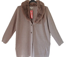 Les freres trendy Strick-Mantel Jacke 46-48 veganer Fellkragen sahara beige