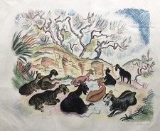 Richard Seewald Original-Farblithografie Ziegenherde 1921 signiert
