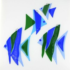 4 Glas-Fisch-Reliefs Kunst Fenster-Deko | Lichtfänger aus farbigen Gläsern